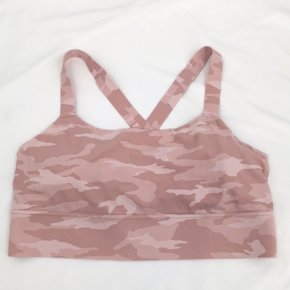 Athleta Pink Camo Print Sports Bra size 1x 572203-04 Warrior Longline